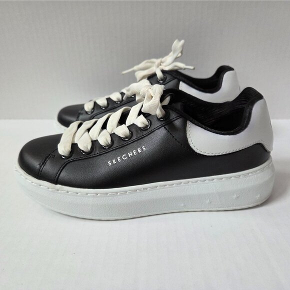 Skechers Shoes Womens 6.5 Black Leather High Street Chic Platform Sneakers - Picture 1 of 10